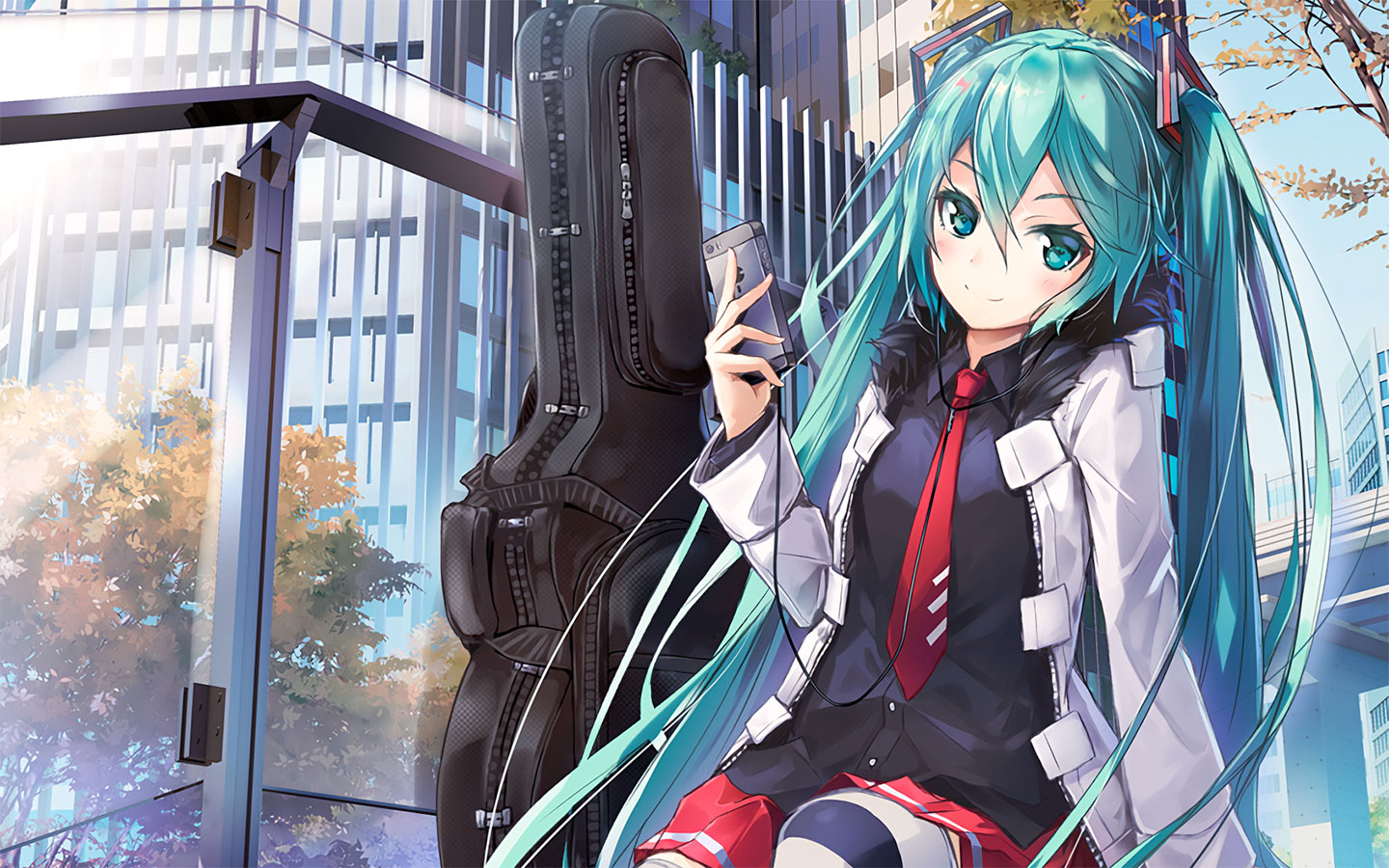 初音未来miku大屏高清1440x900桌面壁纸-初音未来手持手机小提琴歌姬壁纸