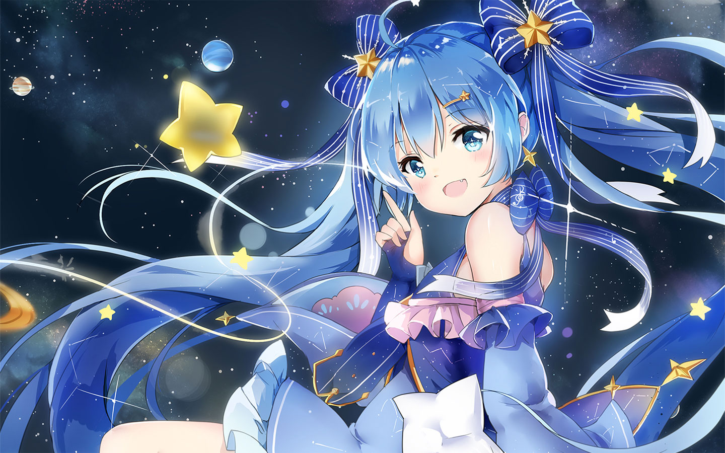 初音未来miku大屏高清1440x900桌面壁纸-初音未来星空背景魔法少女小虎牙壁纸