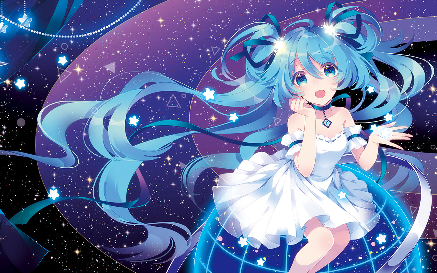 初音未来miku大屏高清1440x900桌面壁纸初音未来星空背景梦幻女孩初音