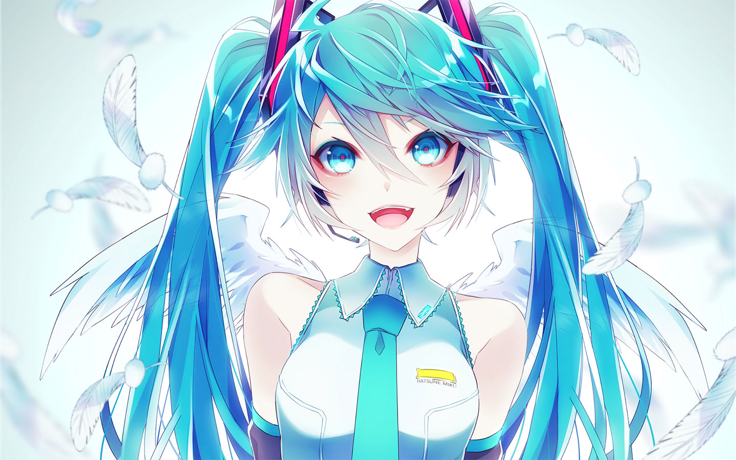 初音未来miku大屏高清1440x900桌面壁纸-初音未来白色背景天使初音壁纸