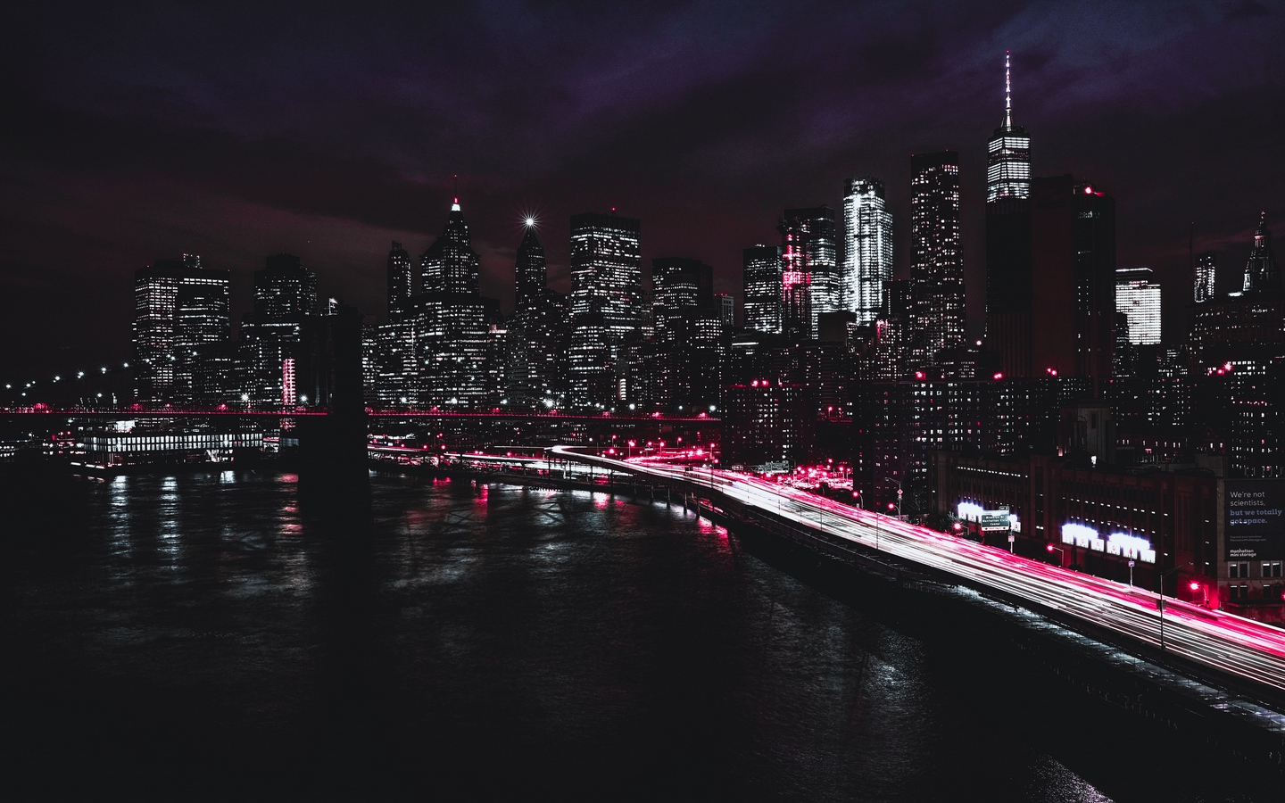 黑色夜空海边城市夜景大屏高清1440x900桌面壁纸